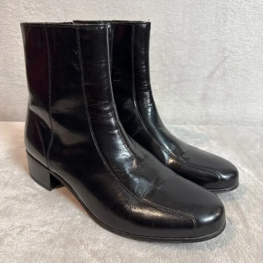 FLORSHEIM Vtg Beatle Ankle Boots Mens USA Sz 11 D Side Zip Black Leather Shoes